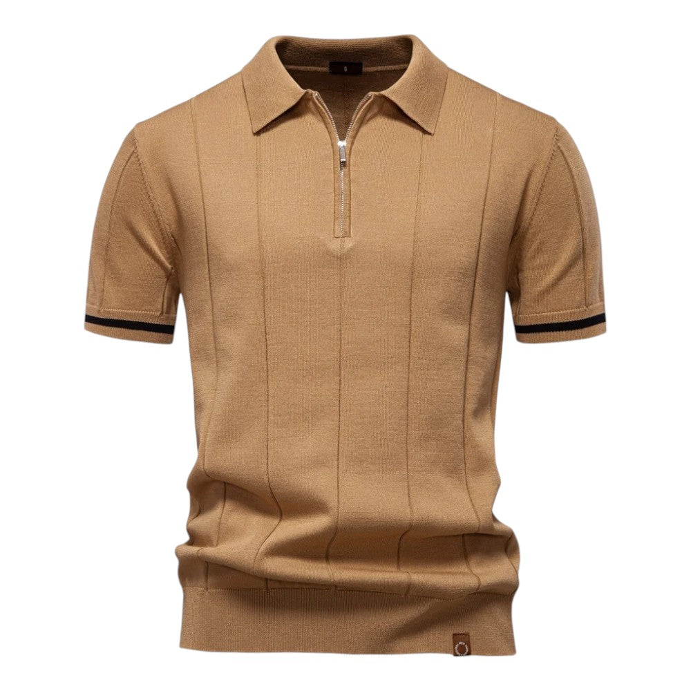 Llevant Men's Polo Shirt | Zip Neckline, Vertical Knit Pattern