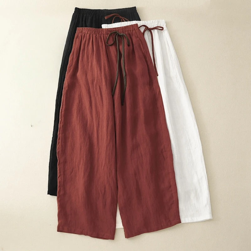 Liora — Premium Linen Trousers with Gathered Waist for Casual Comfort