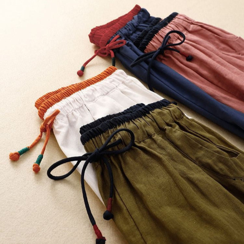 Avenlea — Breathable Linen Pants with Cinnamon Waistband for Summer Comfort