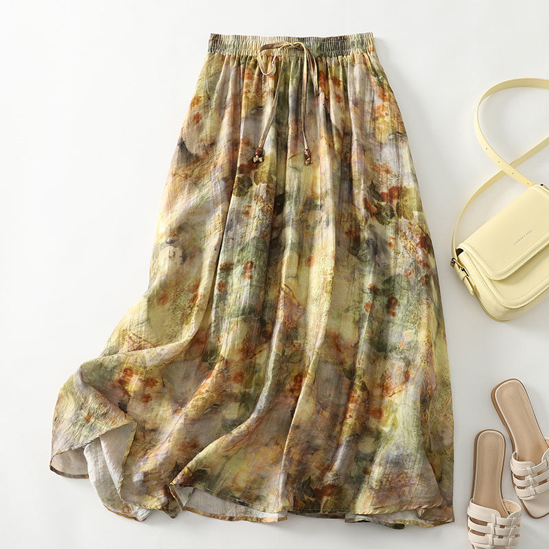 Alvara Skirt — Hand-Painted Textured Linen Skirt with Elegant Fit