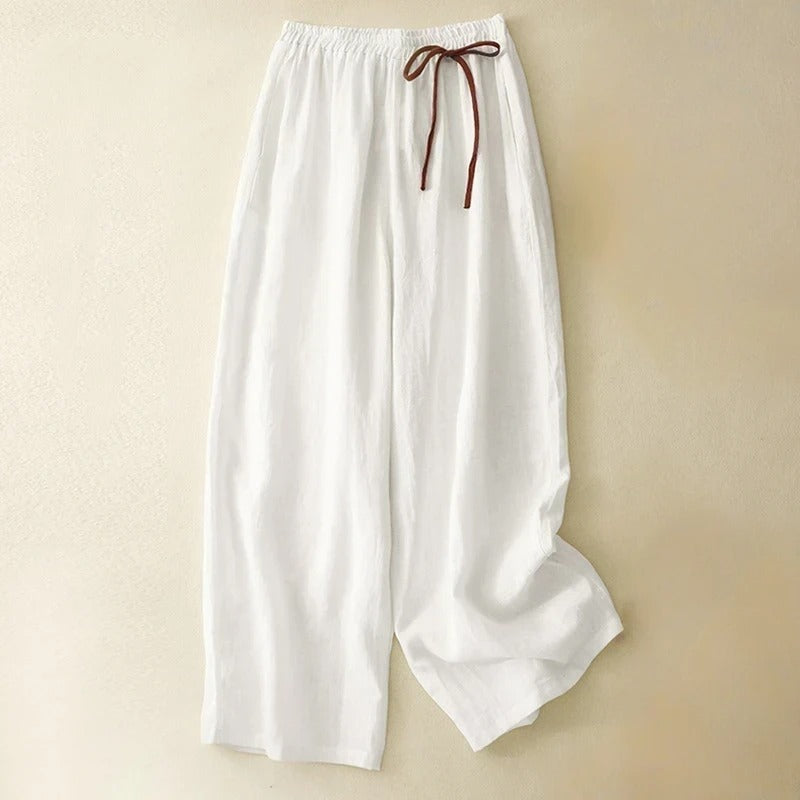Liora — Premium Linen Trousers with Gathered Waist for Casual Comfort