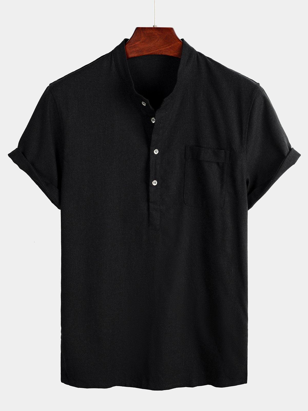 Brevin — Men’s Linen Cotton Shirt with Chest Pocket - short - Zavonix