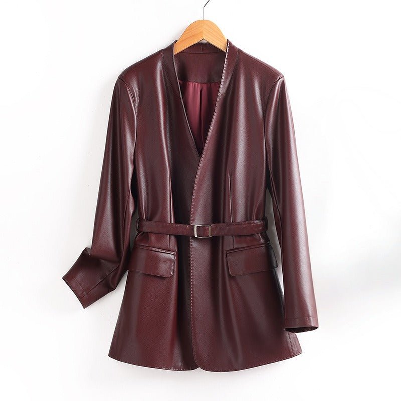 CELINA™ HANDMADE LEATHER BLAZER (Maroon XS) - | Zavonix