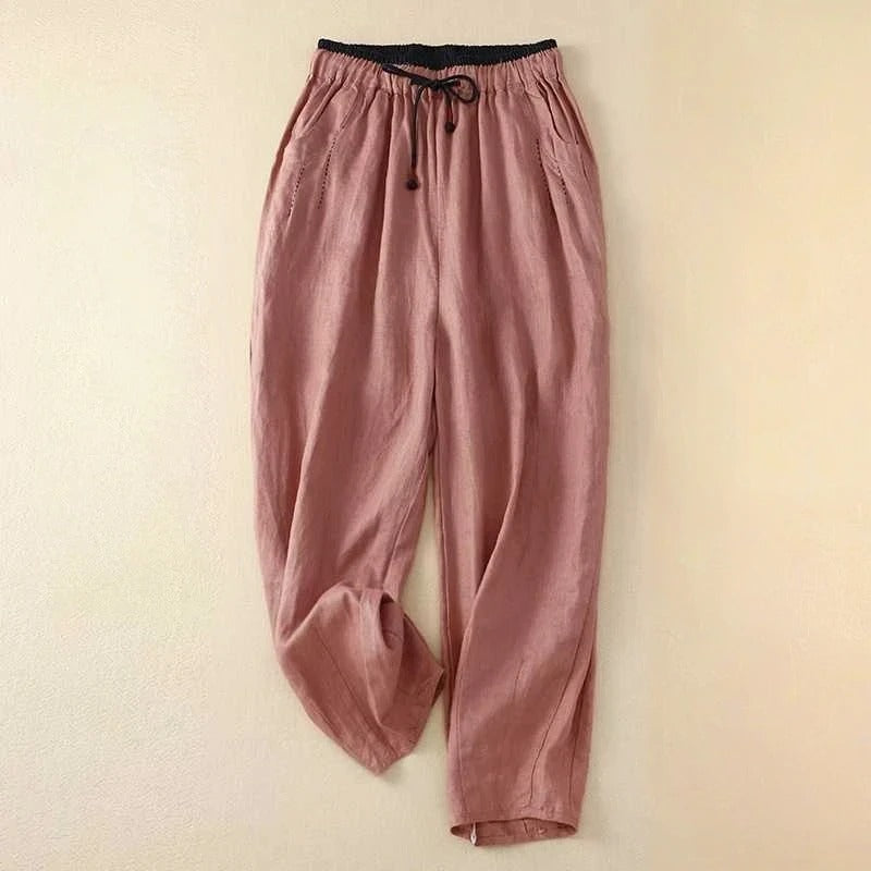 Avenlea — Breathable Linen Pants with Cinnamon Waistband for Summer Comfort