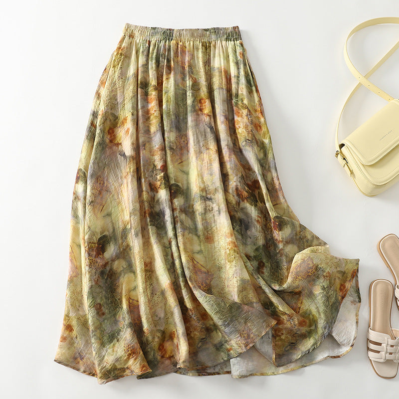 Alvara Skirt — Hand-Painted Textured Linen Skirt with Elegant Fit