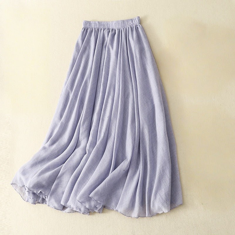 Elara Linen Skirt — Breathable Pleated Skirt with Stretch Waistband (Blue XS) - | Zavonix