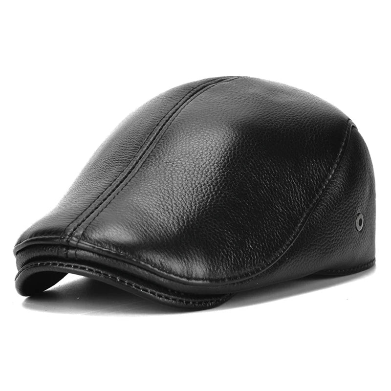 Fredo Leather Flat Cap (Black 22 In / 56CM) - | Zavonix