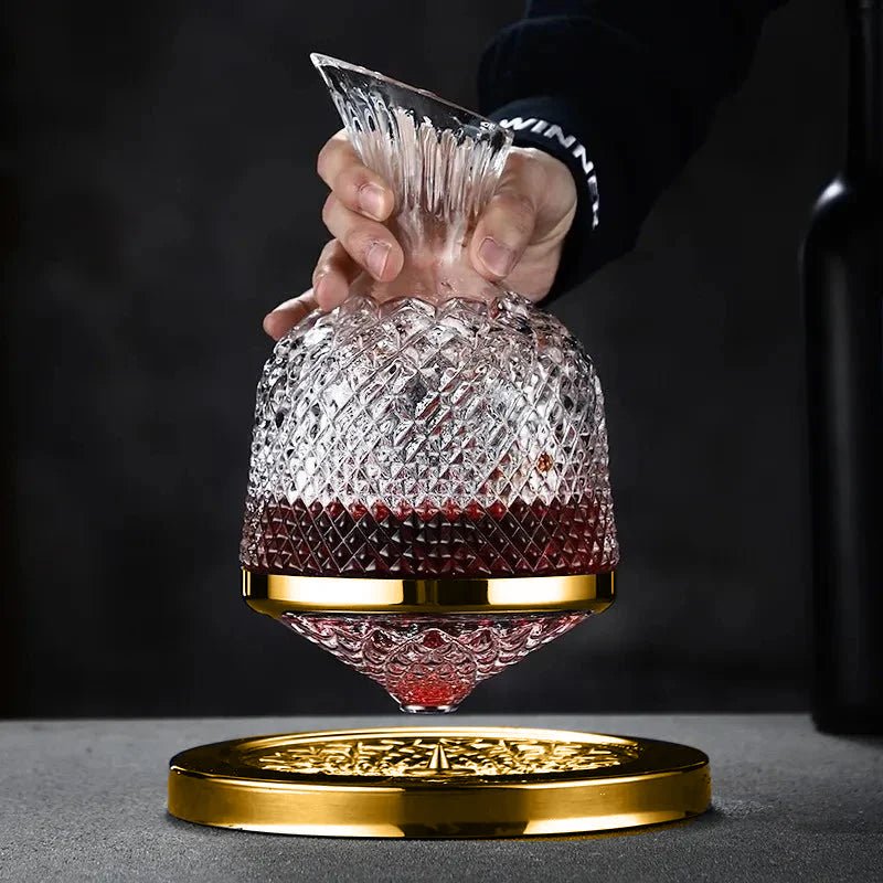 Hand-Blown Crystal Wine Decanter with 360° Stainless Steel Base – 45 oz Capacity for Enhanced Aeration 5