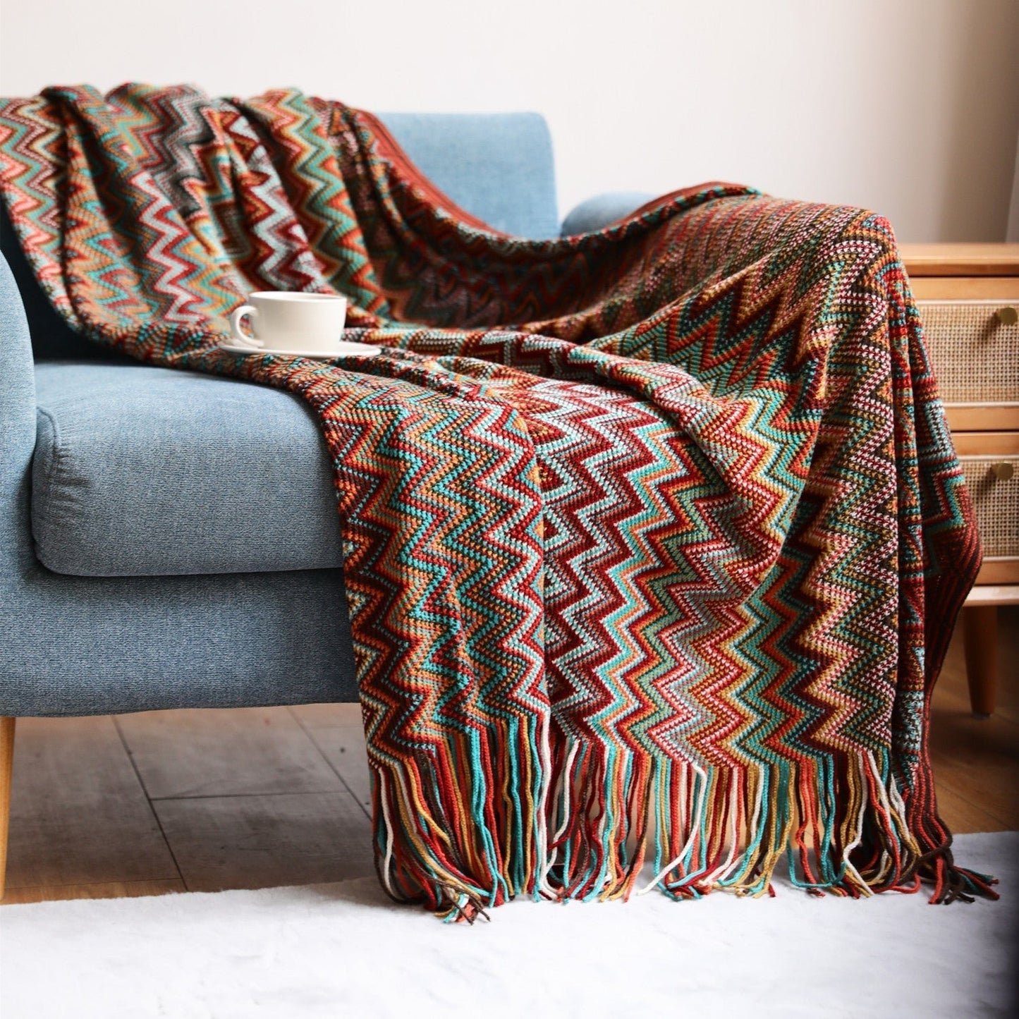 Handwoven Boho Chevron Coverlet in Earthy Colors – Soft and Stylish Bedspread 8