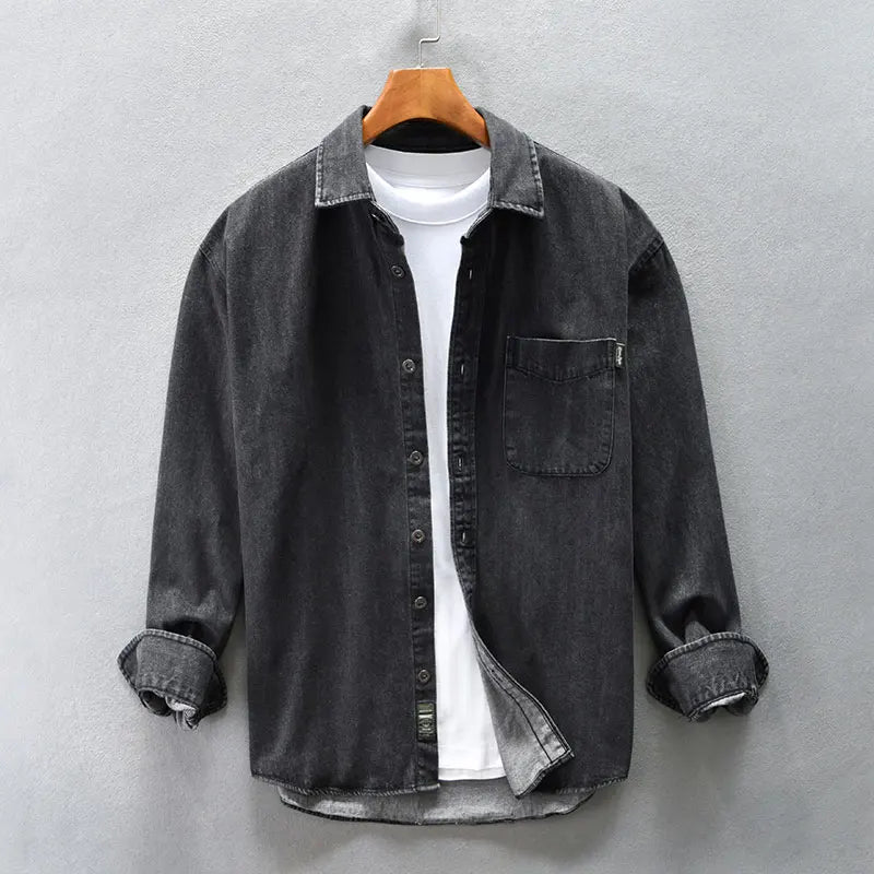 Henzar Denim Shirt (Black S) - Men's Apparel | Zavonix