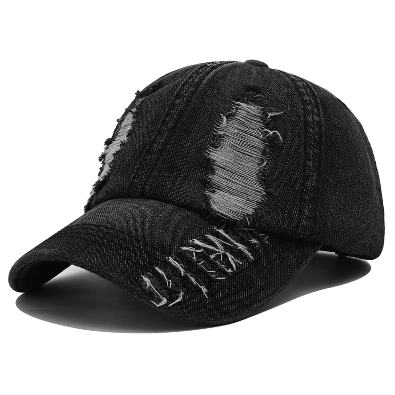 Kadeon — Distressed Denim Cap with Adjustable Fit (Black Adjustable) - | Zavonix