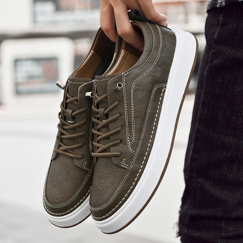 Kairo — Genuine Leather Sneakers with Cushioned Comfort (Khaki 6) - | Zavonix