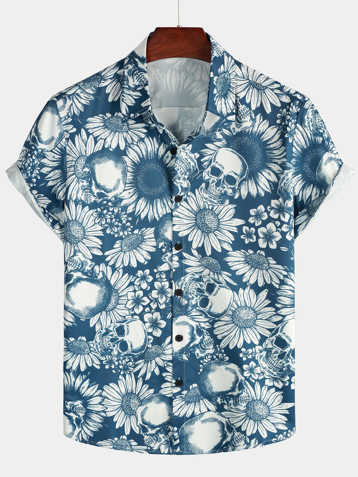 Kairos — Men’s Navy Blue Hawaiian Shirt with Button - Up Design - short - Zavonix