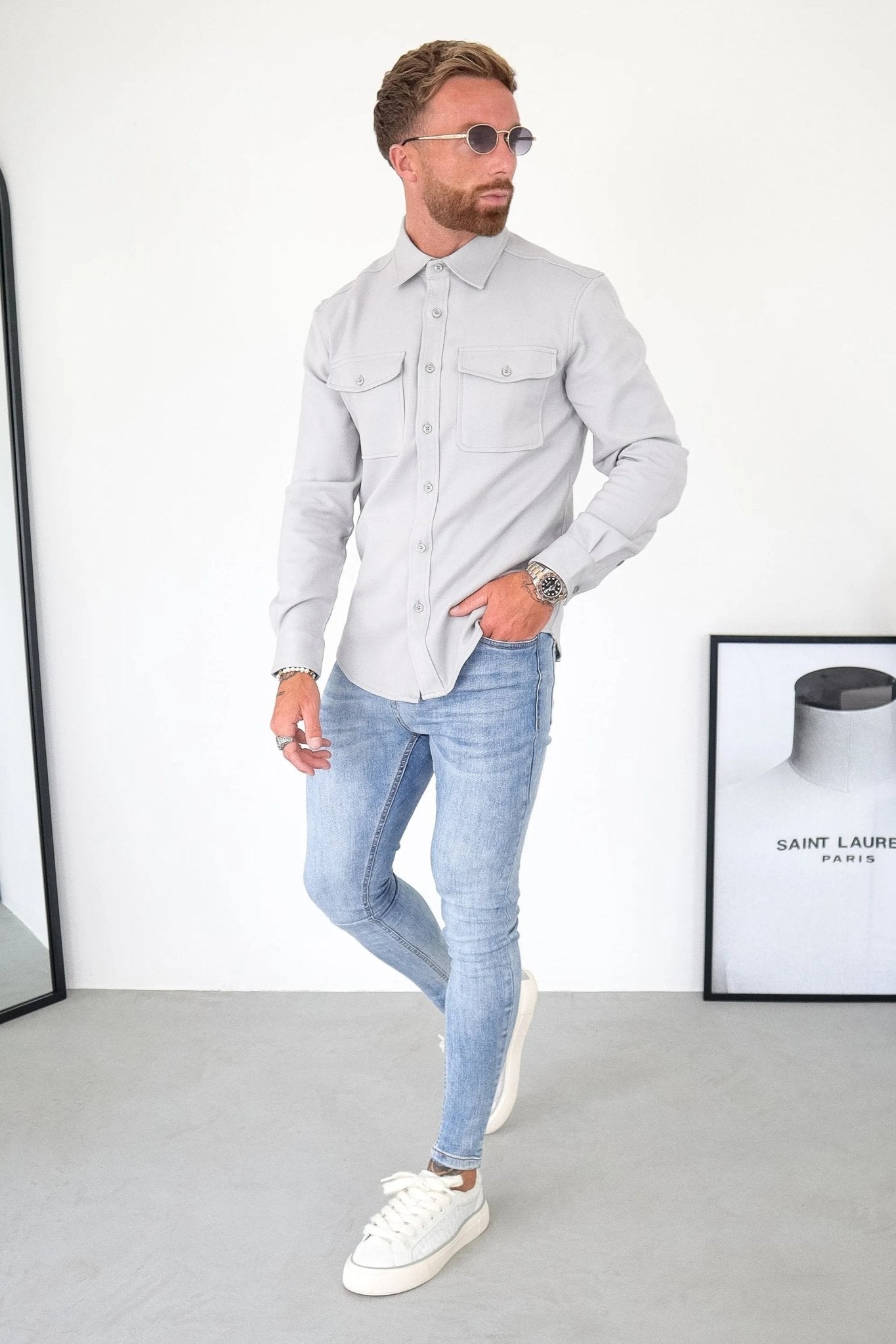 Kalenar — Men's Tailored Stretch Twill Overshirt with Chest Pockets - Sweater - Zavonix