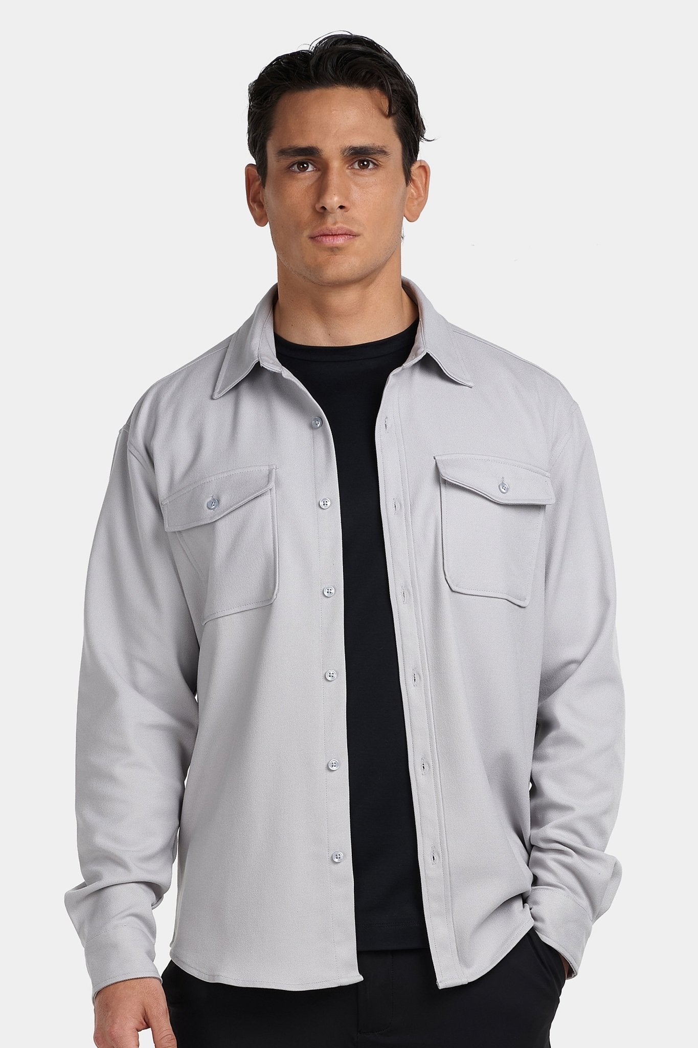 Kalenar — Men's Tailored Stretch Twill Overshirt with Chest Pockets - Sweater - Zavonix