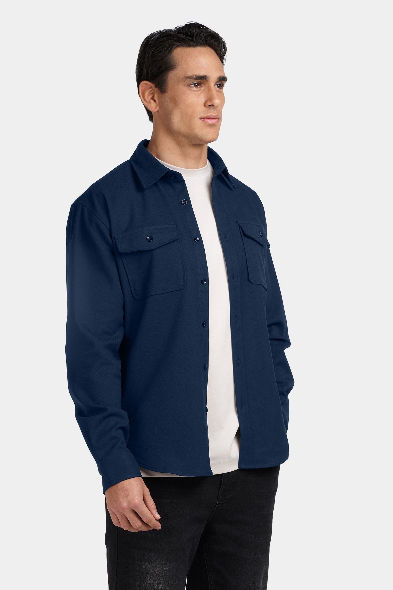 Kalenar — Men's Tailored Stretch Twill Overshirt with Chest Pockets - Sweater - Zavonix