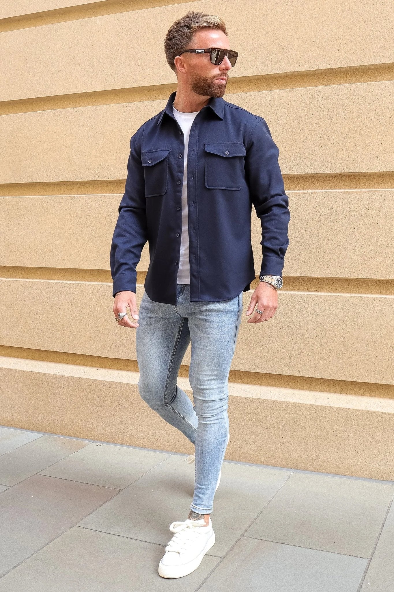 Kalenar — Men's Tailored Stretch Twill Overshirt with Chest Pockets - Sweater - Zavonix