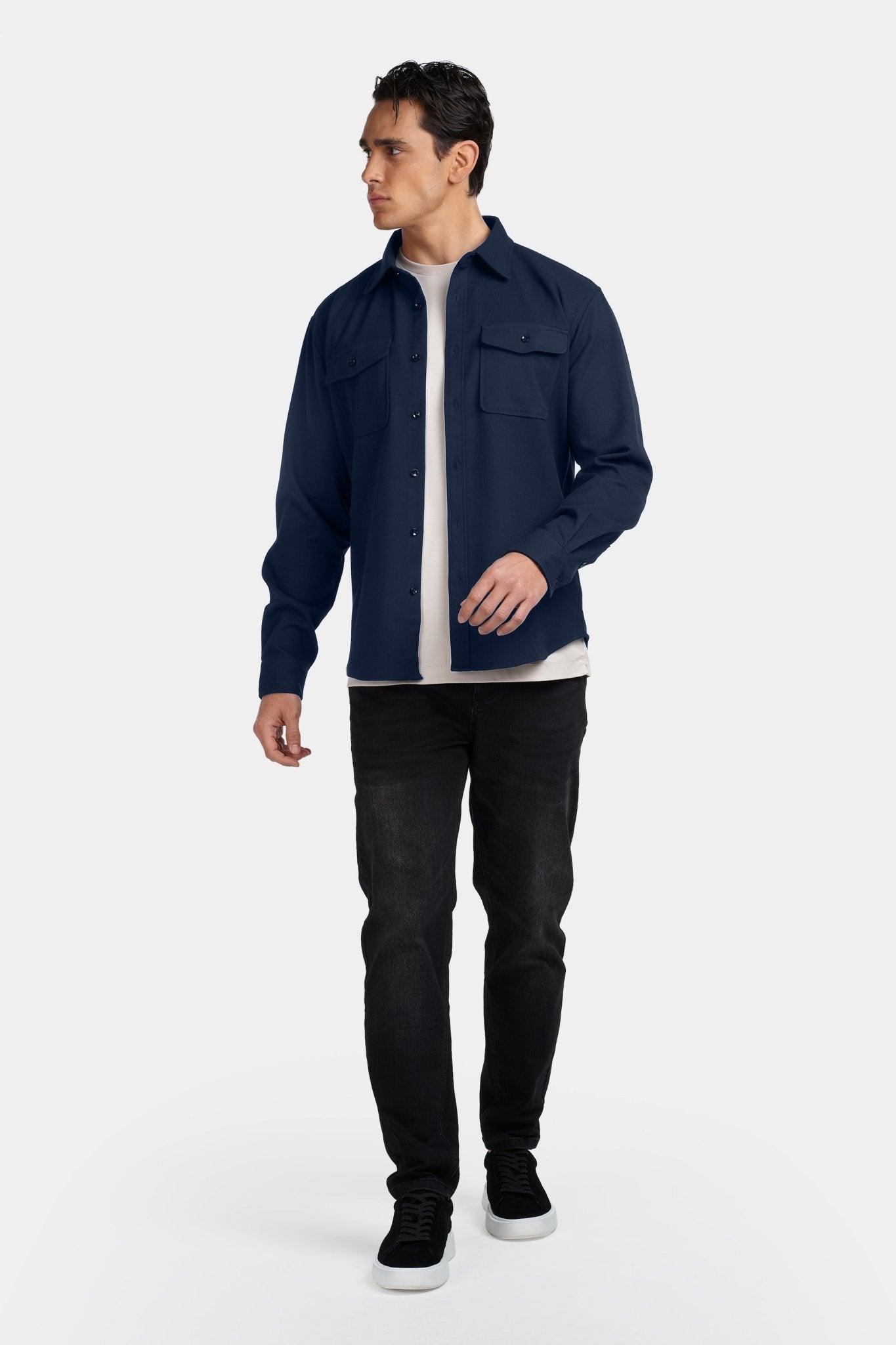 Kalenar — Men's Tailored Stretch Twill Overshirt with Chest Pockets - Sweater - Zavonix