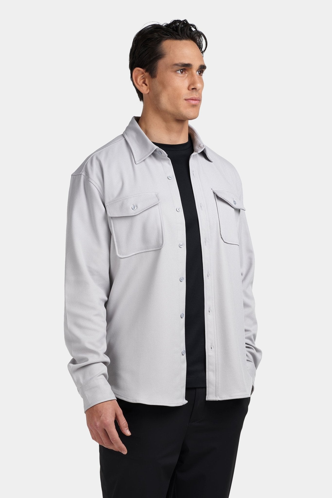 Kalenar — Men's Tailored Stretch Twill Overshirt with Chest Pockets - Sweater - Zavonix