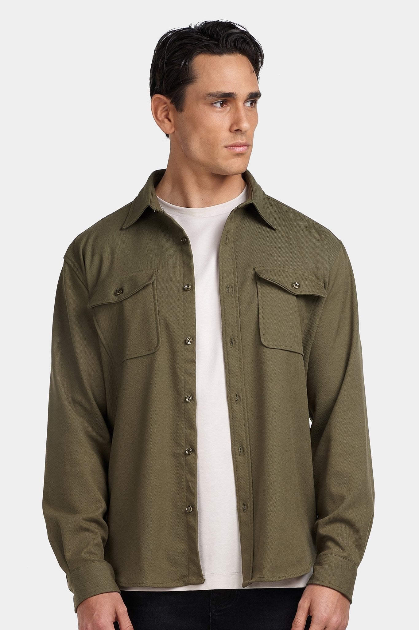 Kalenar — Men's Tailored Stretch Twill Overshirt with Chest Pockets - Sweater - Zavonix
