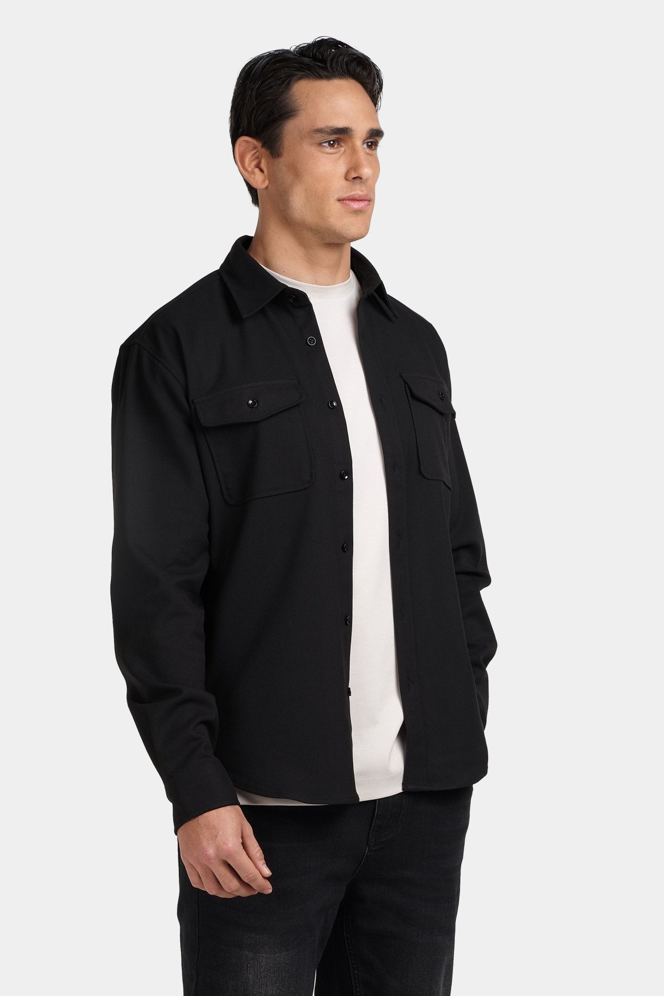 Kalenar — Men's Tailored Stretch Twill Overshirt with Chest Pockets - Sweater - Zavonix