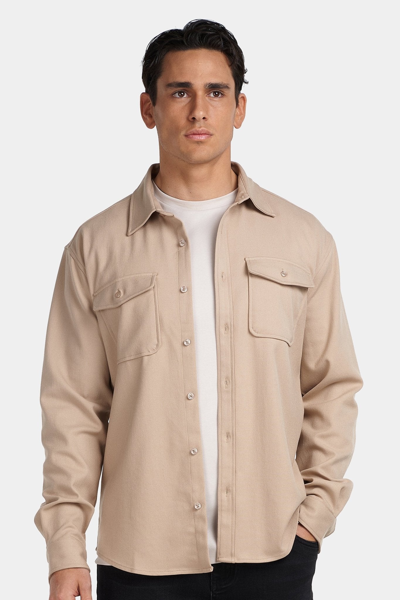 Kalenar — Men's Tailored Stretch Twill Overshirt with Chest Pockets - Sweater - Zavonix