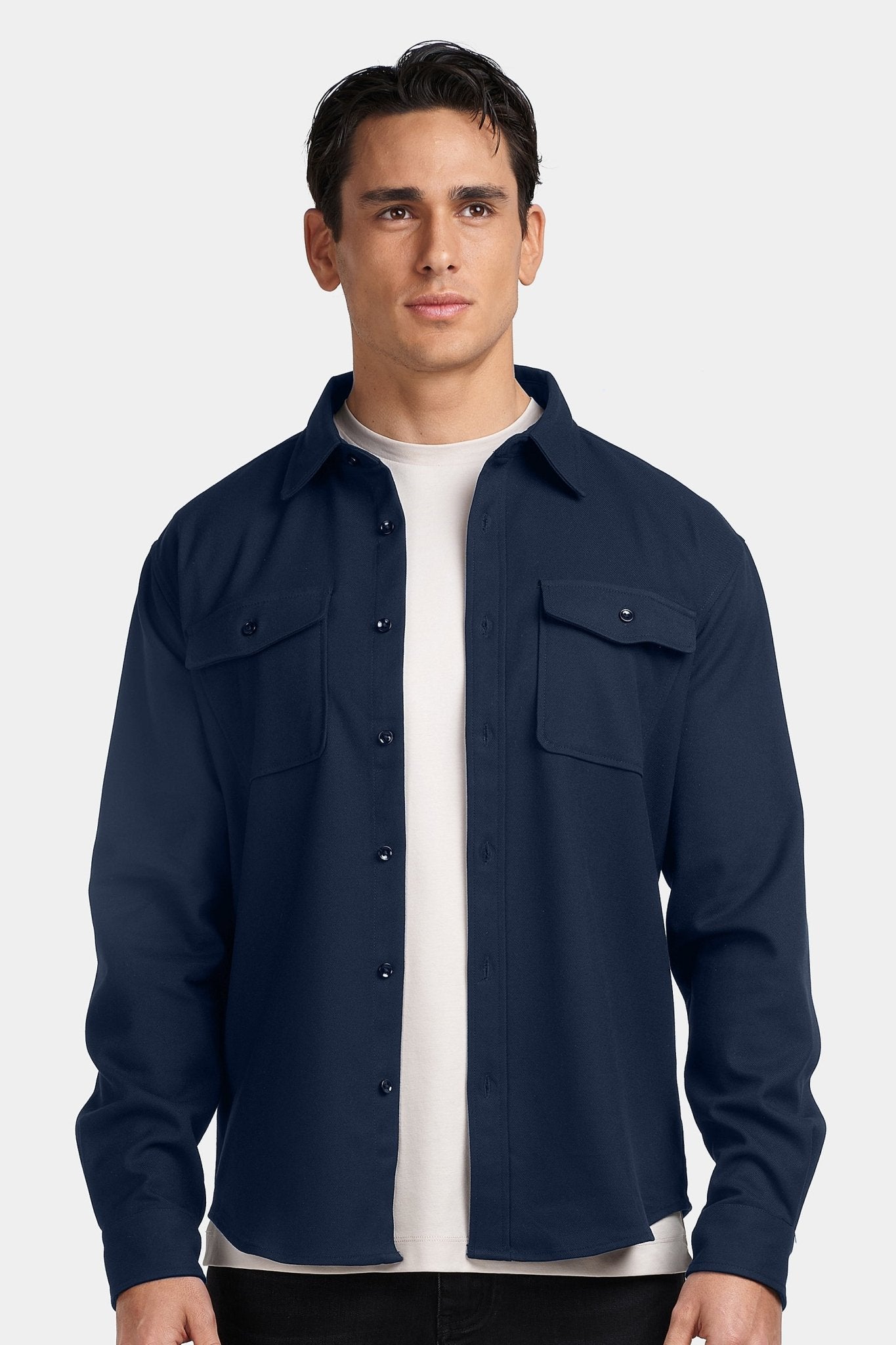 Kalenar — Men's Tailored Stretch Twill Overshirt with Chest Pockets - Sweater - Zavonix