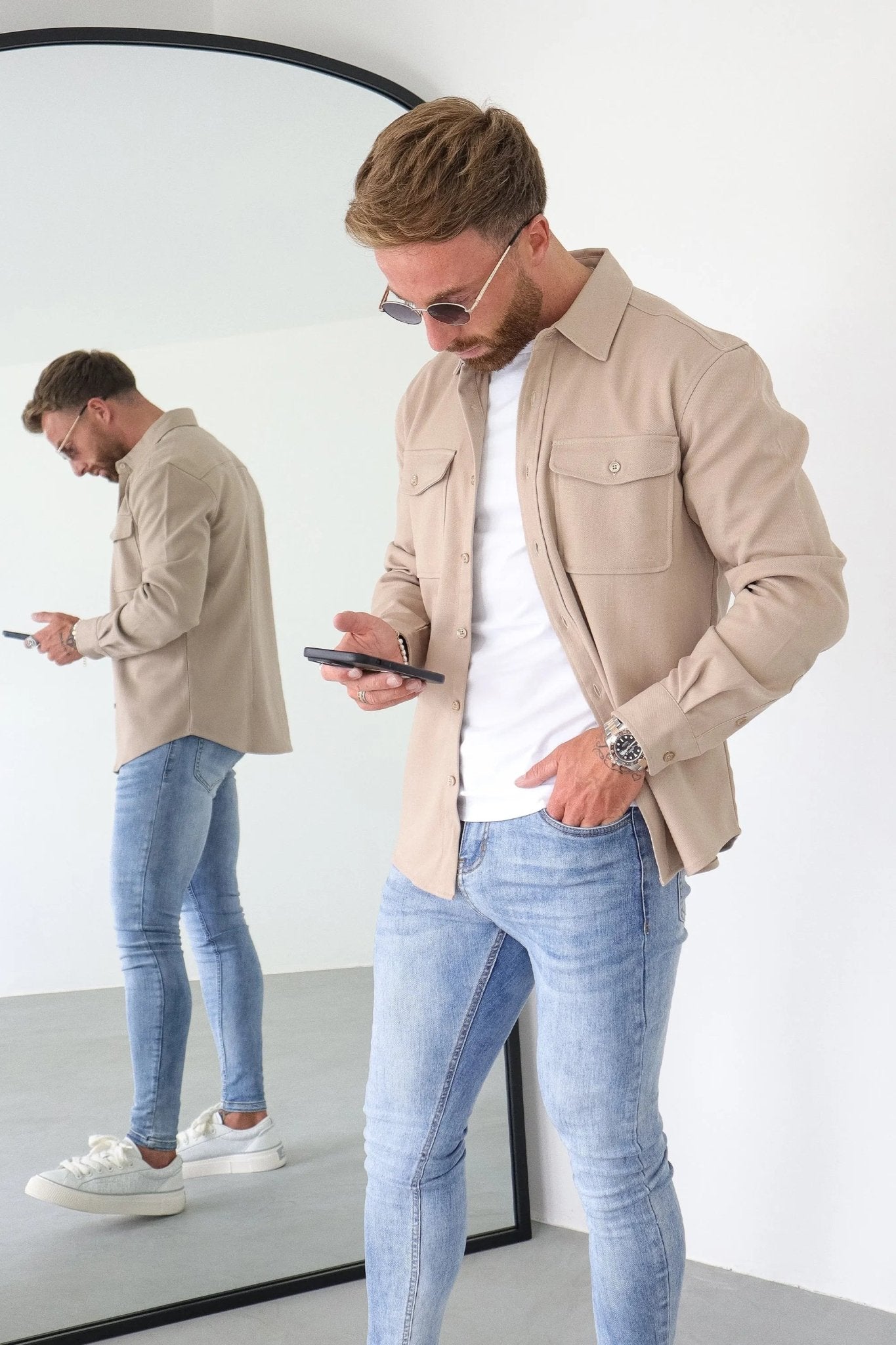 Kalenar — Men's Tailored Stretch Twill Overshirt with Chest Pockets - Sweater - Zavonix
