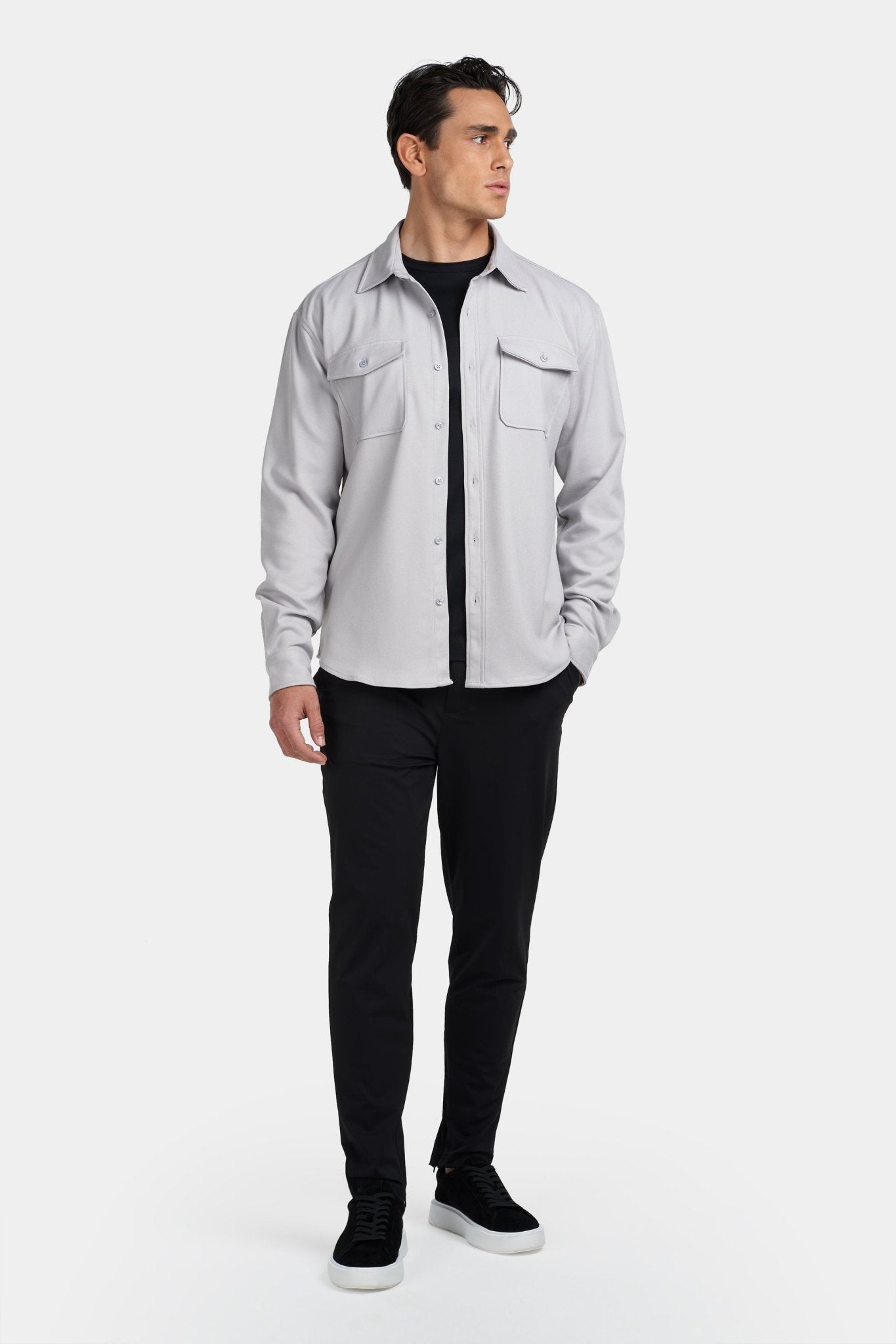 Kalenar — Men's Tailored Stretch Twill Overshirt with Chest Pockets - Sweater - Zavonix