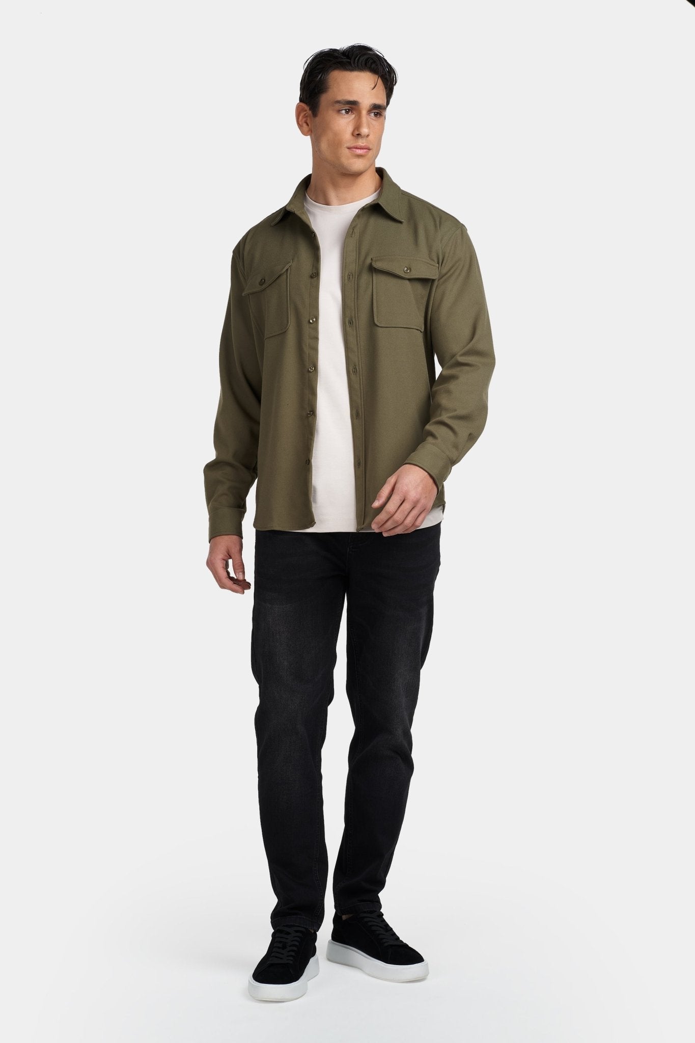 Kalenar — Men's Tailored Stretch Twill Overshirt with Chest Pockets - Sweater - Zavonix