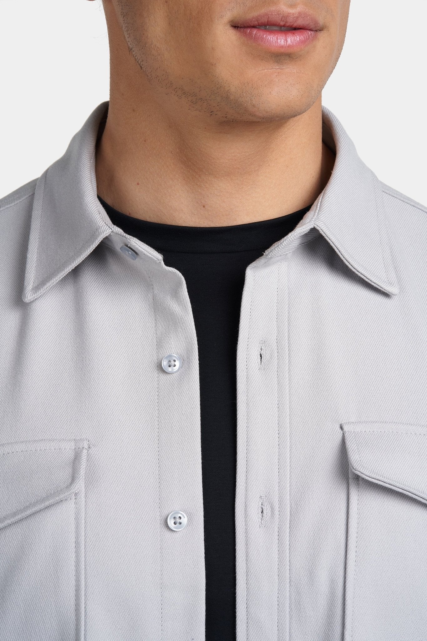 Kalenar — Men's Tailored Stretch Twill Overshirt with Chest Pockets - Sweater - Zavonix