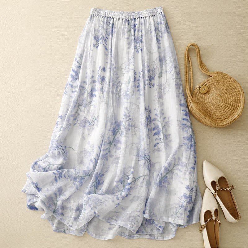 Linara Skirt — Breathable Linen with Gathered Pleats and Drawstring Waist (XS ) - | Zavonix
