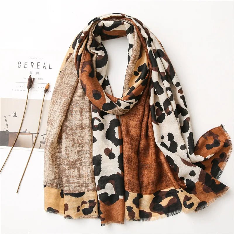 "Leopard Print Shawl" Scarf (Brown ) - Jacket | Zavonix