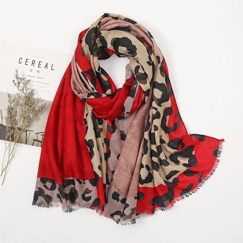 "Leopard Print Shawl" Scarf (Red ) - Jacket | Zavonix