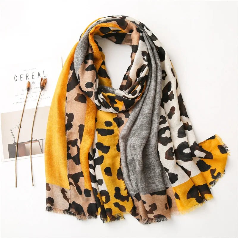 "Leopard Print Shawl" Scarf (Yellow ) - Jacket | Zavonix