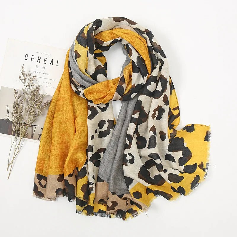 "Leopard Print Shawl" Scarf (Yellow ) - Jacket | Zavonix