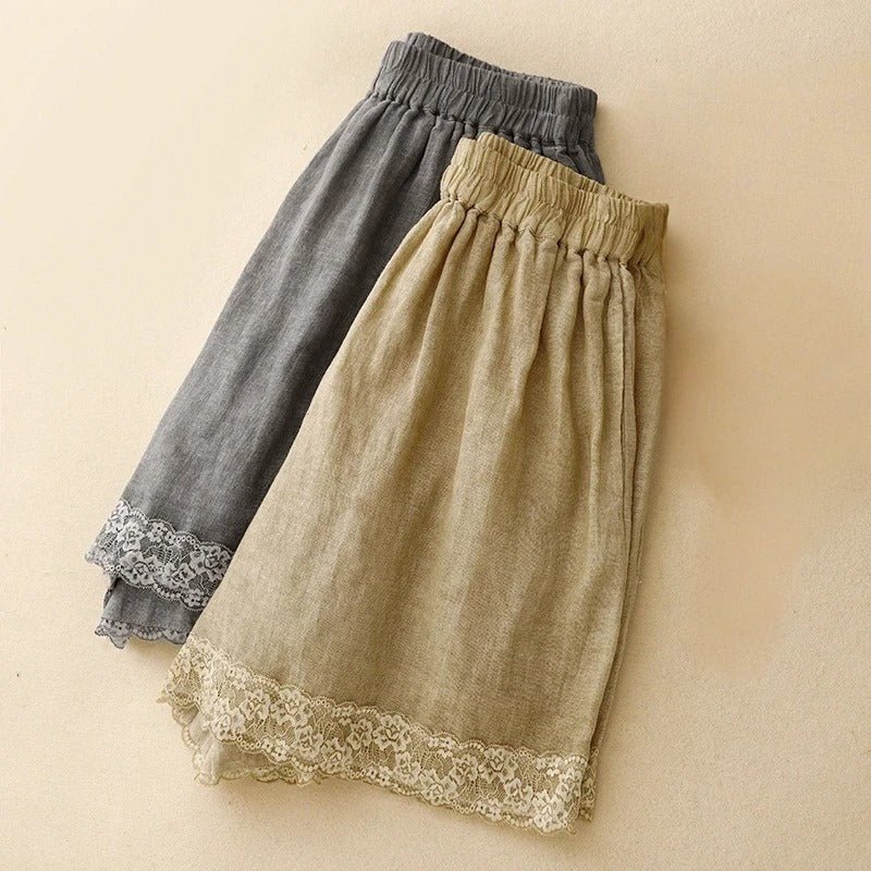 Linora — Lightweight Linen Shorts with Scalloped Hem Detail (Charcoal Gray XS) - | Zavonix