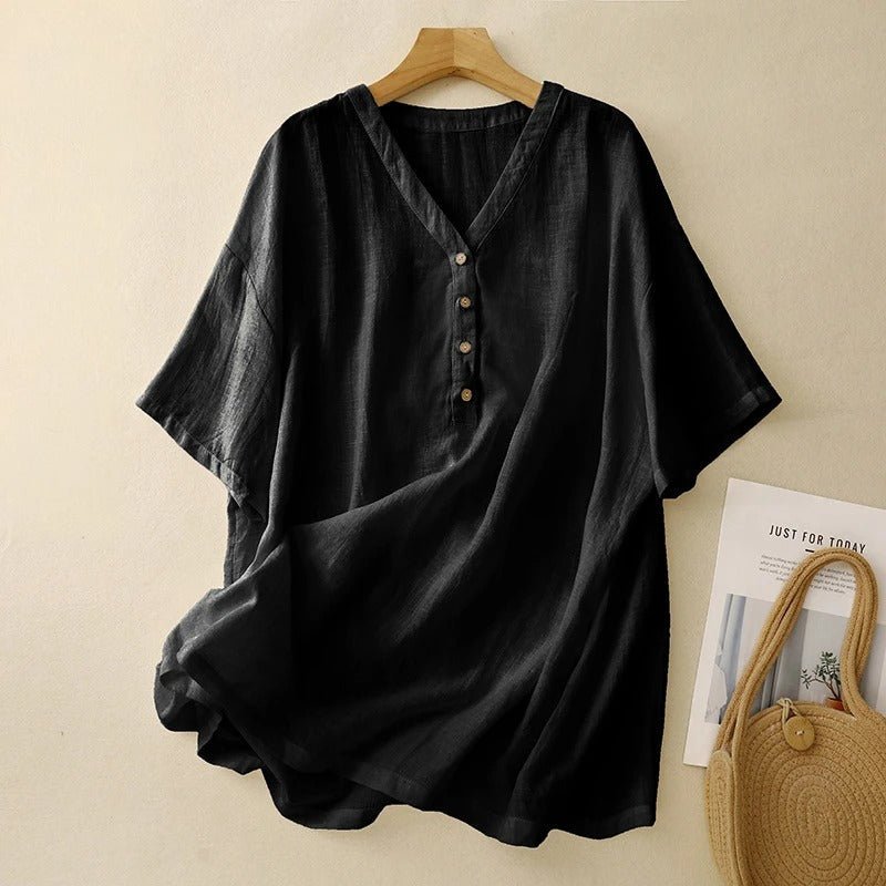 Linen Breeze Blouse™ — Own Every Room with Cooling Confidence and Effortless Style (Black XS) - | Zavonix