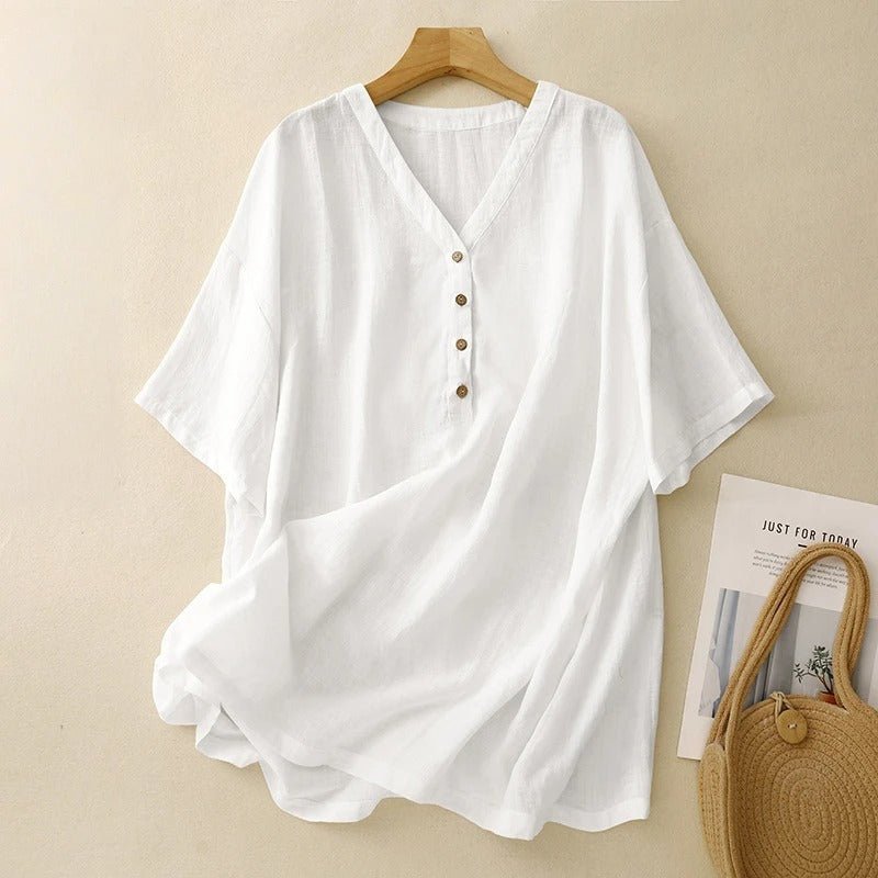 Linen Breeze Blouse™ — Own Every Room with Cooling Confidence and Effortless Style (White XS) - | Zavonix