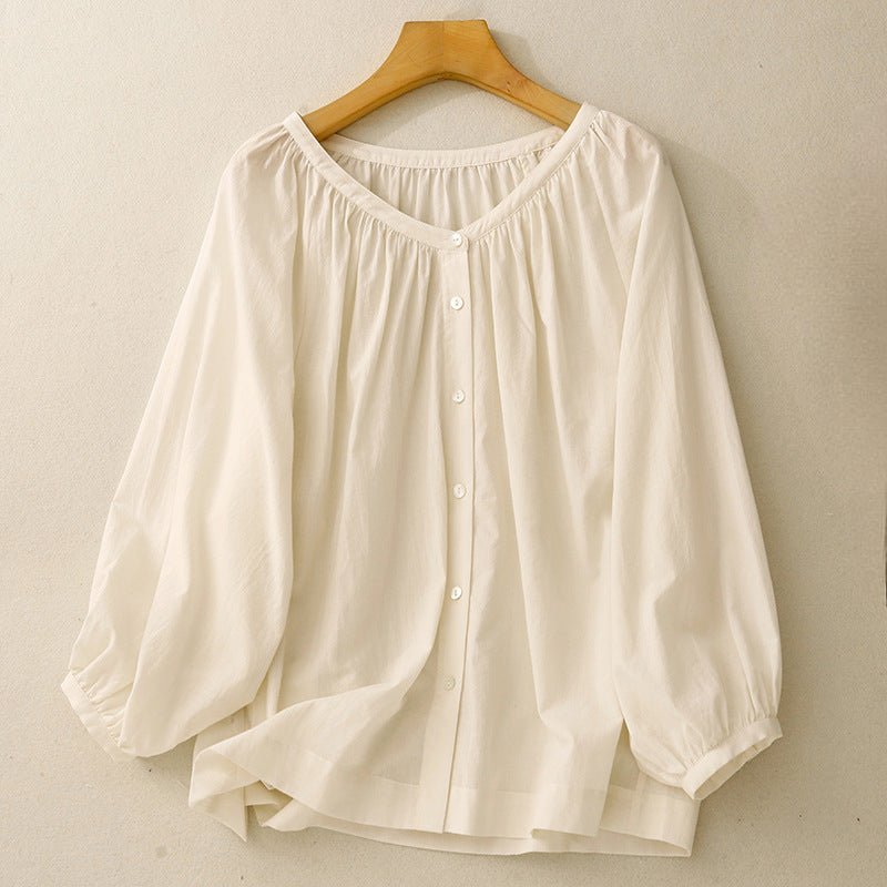Linen Breeze Blouse™ — Slip Into Cool Confidence and Effortless Elegance (Beige XS) - | Zavonix