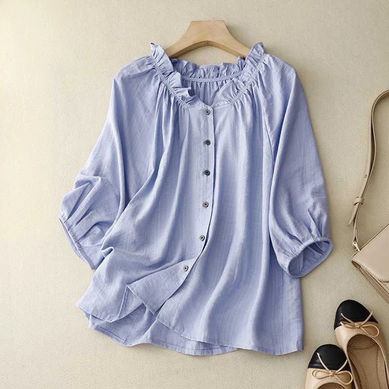 Linen Elegance Blouse™ — Command Every Room with Cooling Comfort and Effortless Charm (XS ) - | Zavonix