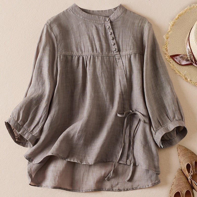 Linen Luxe Blouse™ — Feel Effortlessly Cool and Confident All Day (Gray XS) - | Zavonix