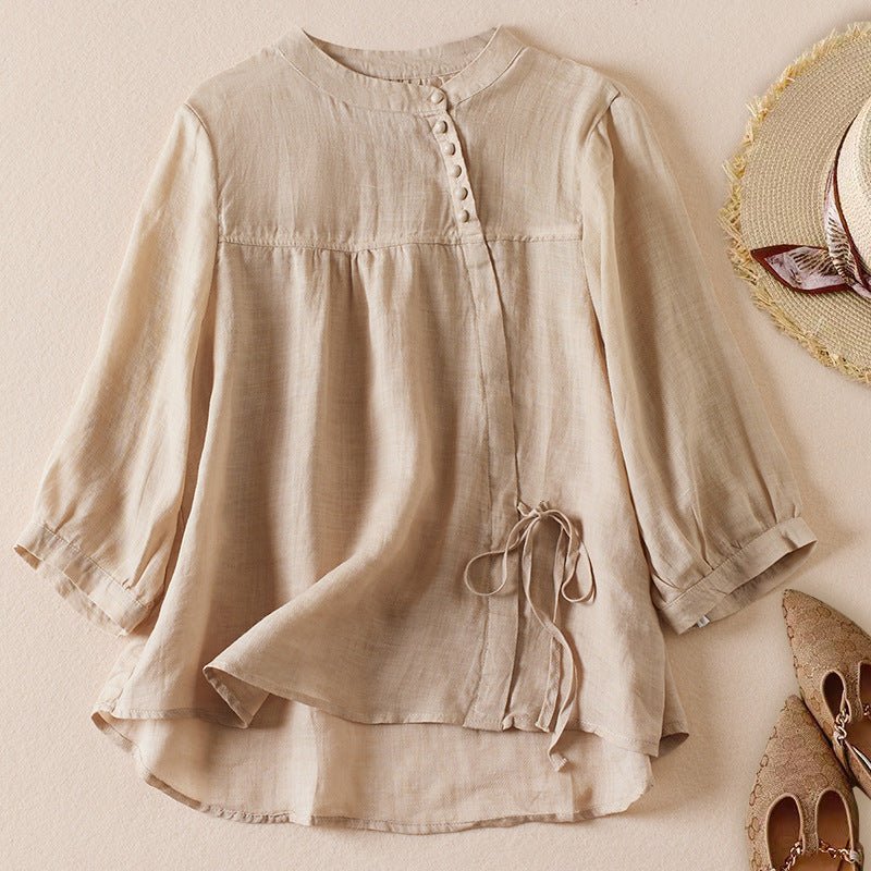 Linen Luxe Blouse™ — Feel Effortlessly Cool and Confident All Day (Light Blue XS) - | Zavonix