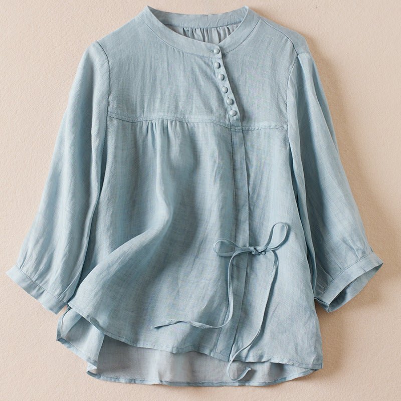 Linen Luxe Blouse™ — Feel Effortlessly Cool and Confident All Day (Light Blue XS) - | Zavonix