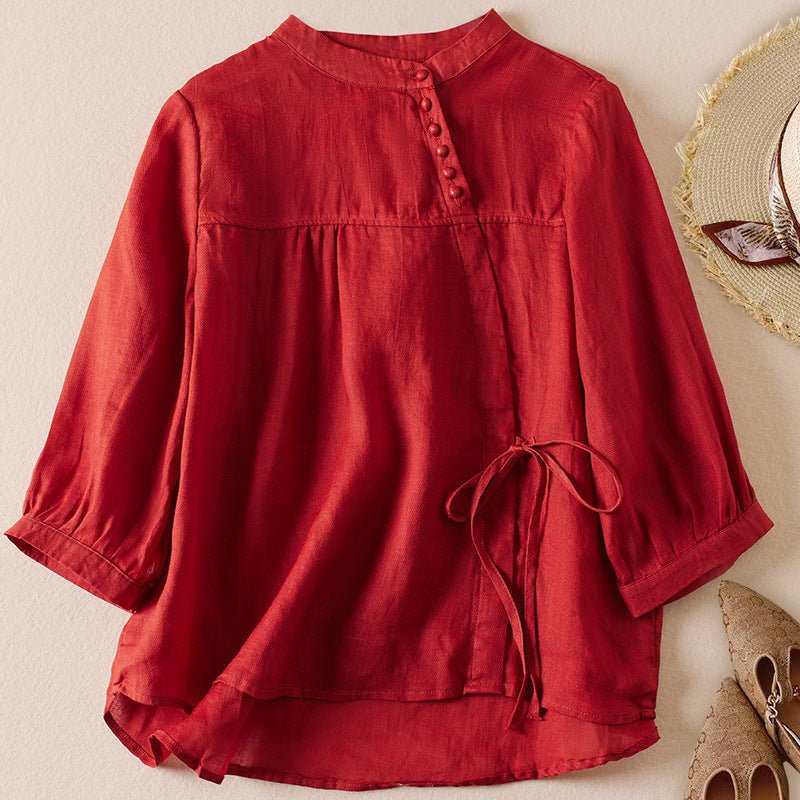 Linen Luxe Blouse™ — Feel Effortlessly Cool and Confident All Day (Red XS) - | Zavonix