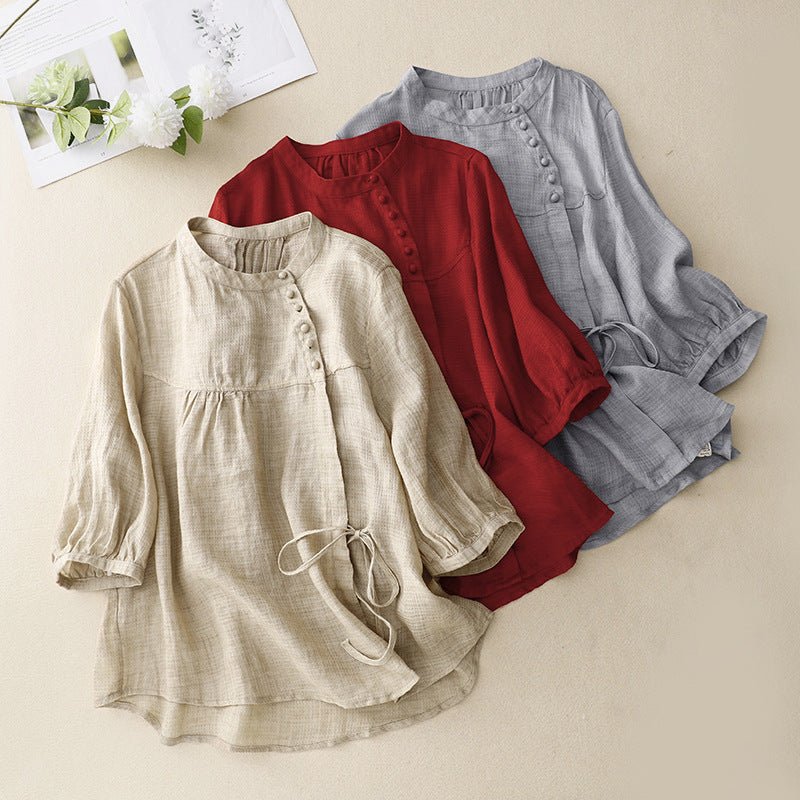Linen Luxe Blouse™ — Feel Fresh, Flawless, and Fearlessly Fabulous All Day Long (Beige XS) - | Zavonix