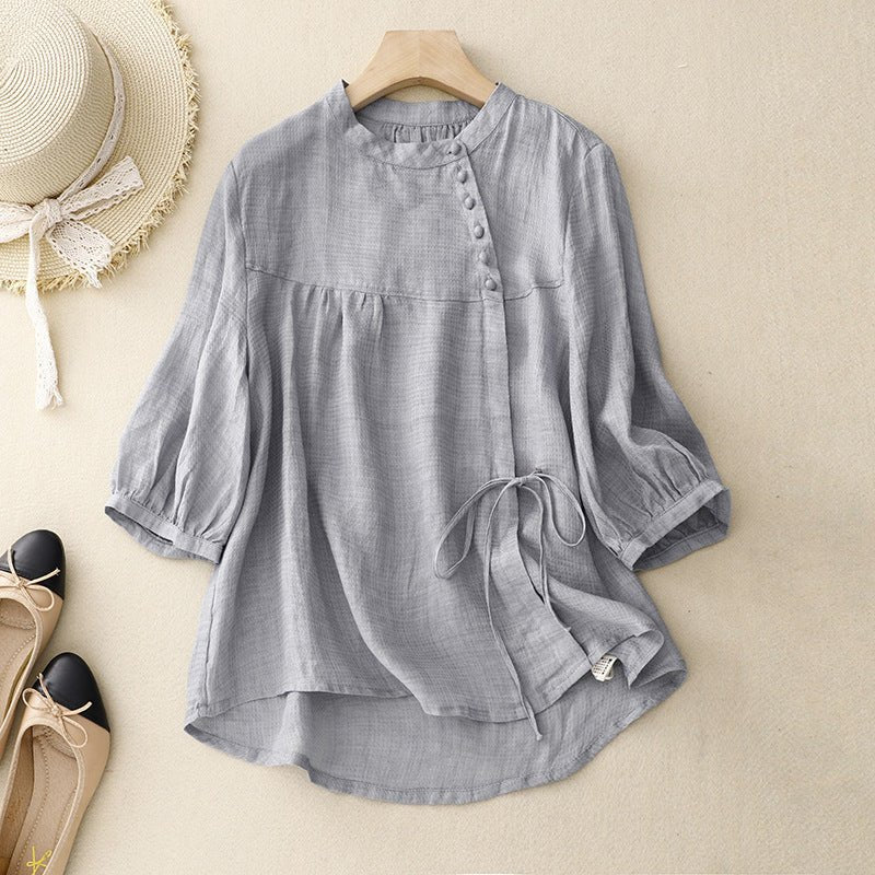 Linen Luxe Blouse™ — Feel Fresh, Flawless, and Fearlessly Fabulous All Day Long (Light Gray XS) - | Zavonix