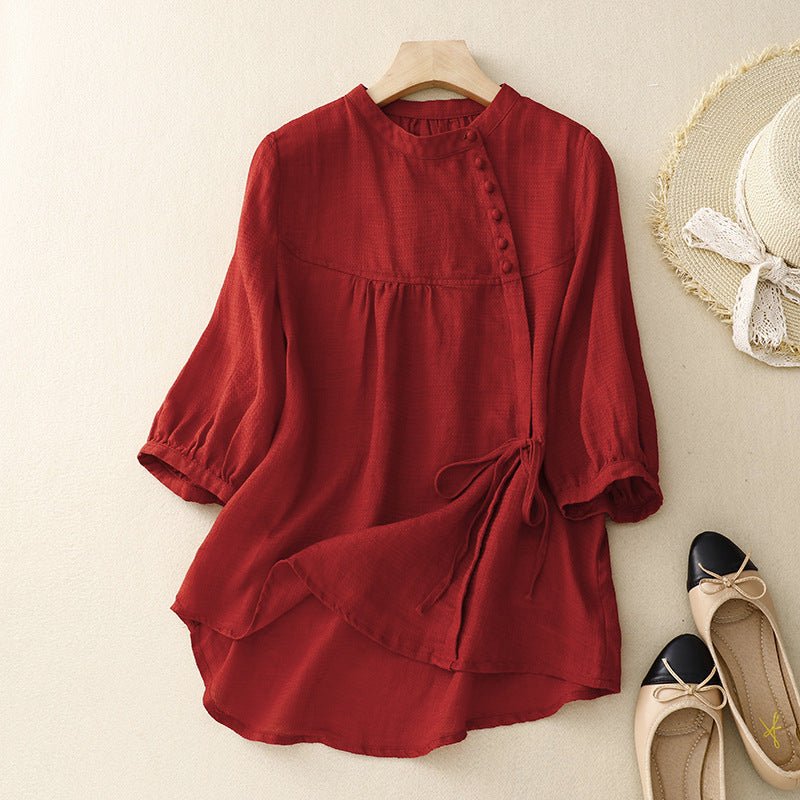 Linen Luxe Blouse™ — Feel Fresh, Flawless, and Fearlessly Fabulous All Day Long (Red XS) - | Zavonix