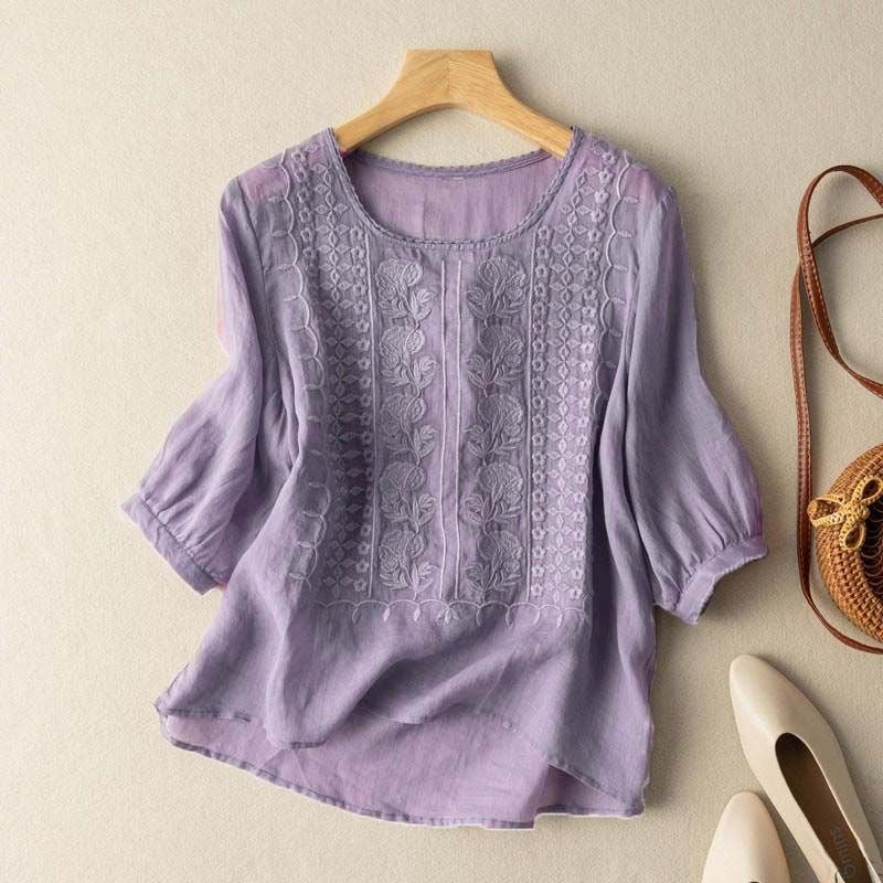 Linen Luxe Blouse™ — Feel Fresh, Flow Free, and Own Every Moment (Purple XS) - | Zavonix