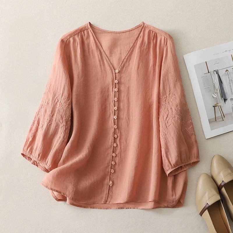 Linen Whisper Blouse™ — Feel Unstoppable Cool Confidence in Every Move (Peach XS) - | Zavonix